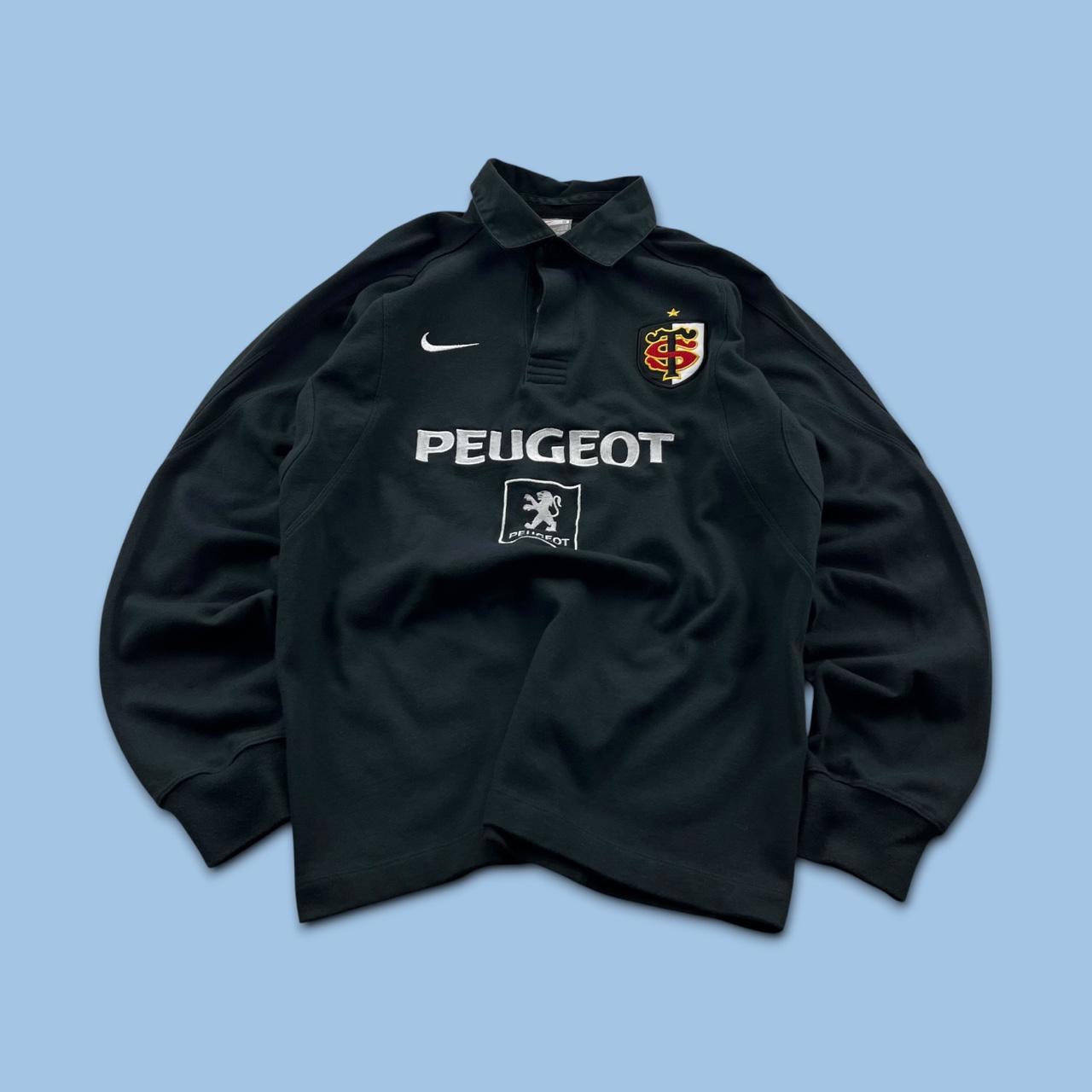 VINTAGE Y2K NIKE STADE TOULOUSAIN CENTENARY LONG SLEEVE RUGBY POLO SHIRT BLACK