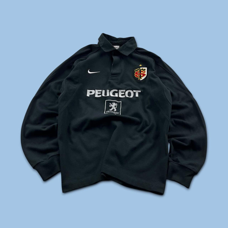 VINTAGE Y2K NIKE STADE TOULOUSAIN CENTENARY LONG SLEEVE RUGBY POLO SHIRT BLACK