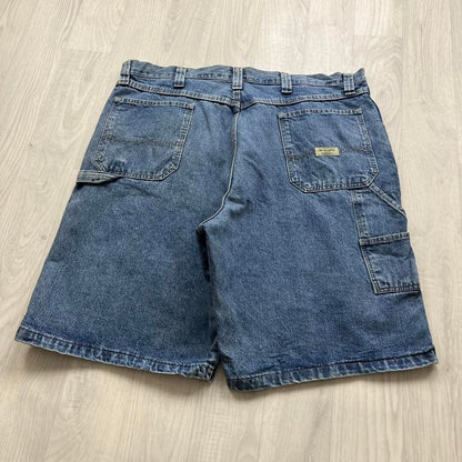 VINTAGE 00s WRANGLER BAGGY LOOSE CARPENTER JORTS BLUE