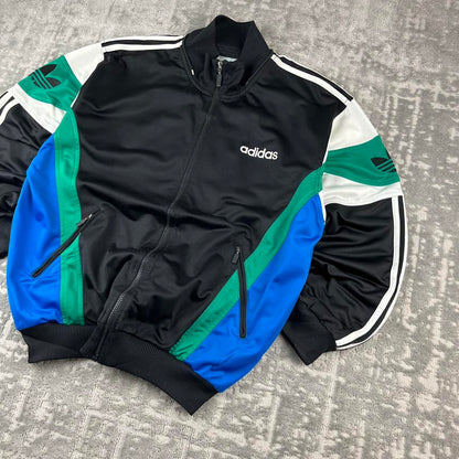 VINTAGE 90s ADIDAS PANELLED SPORTY TRACKSUIT JACKET BLACK