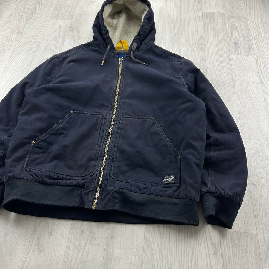 VINTAGE 00s JACK & JONES HOODED WORKWEAR BOMBER JACKET NAVY