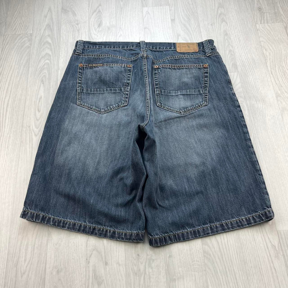 VINTAGE Y2K US POLO ASSN BAGGY DENIM JORTS NAVY BLUE