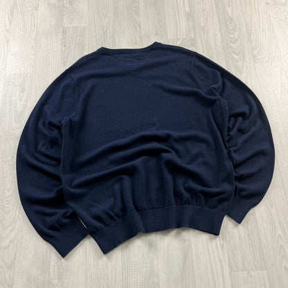 VINTAGE Y2K TOMMY HILFIGER V NECK KNITTED JUMPER NAVY (XL)