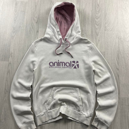 VINTAGE Y2K ANIMAL SPELL OUT HOODIE WHITE PINK