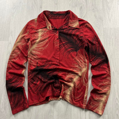 VINTAGE Y2K LONG SLEEVE BUTTON GRAPHIC SHIRT RED