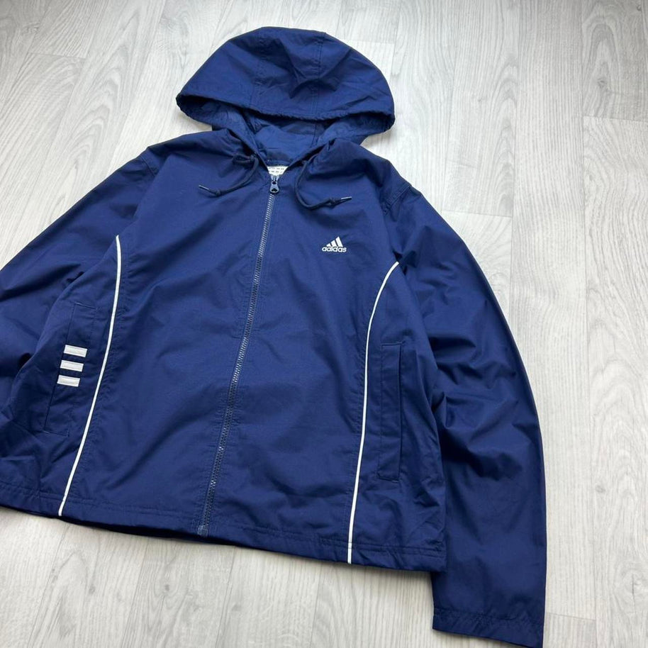 VINTAGE Y2K ADIDAS HOODED WINDBREAKER JACKET NAVY
