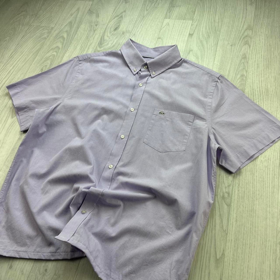 VINTAGE 00s LACOSTE PLAIN CROPPED SHORT SLEEVE BUTTON UP SHIRT LILAC