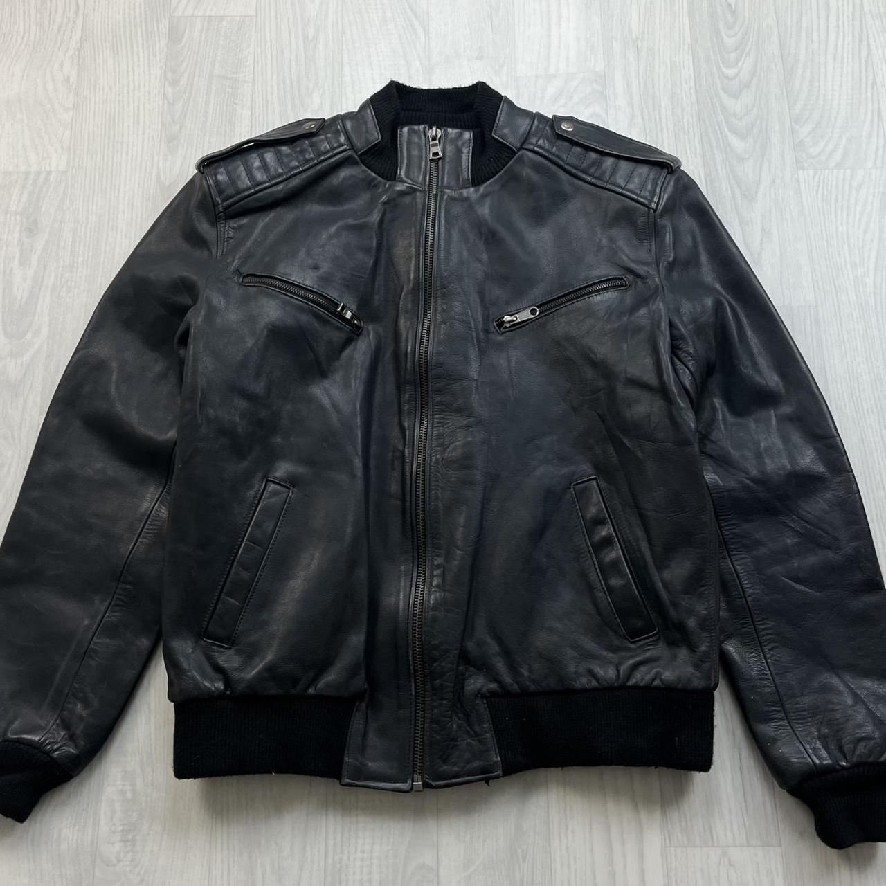 VINTAGE Y2K LEATHER BOMBER JACKET BLACK