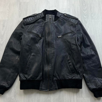 VINTAGE Y2K LEATHER BOMBER JACKET BLACK