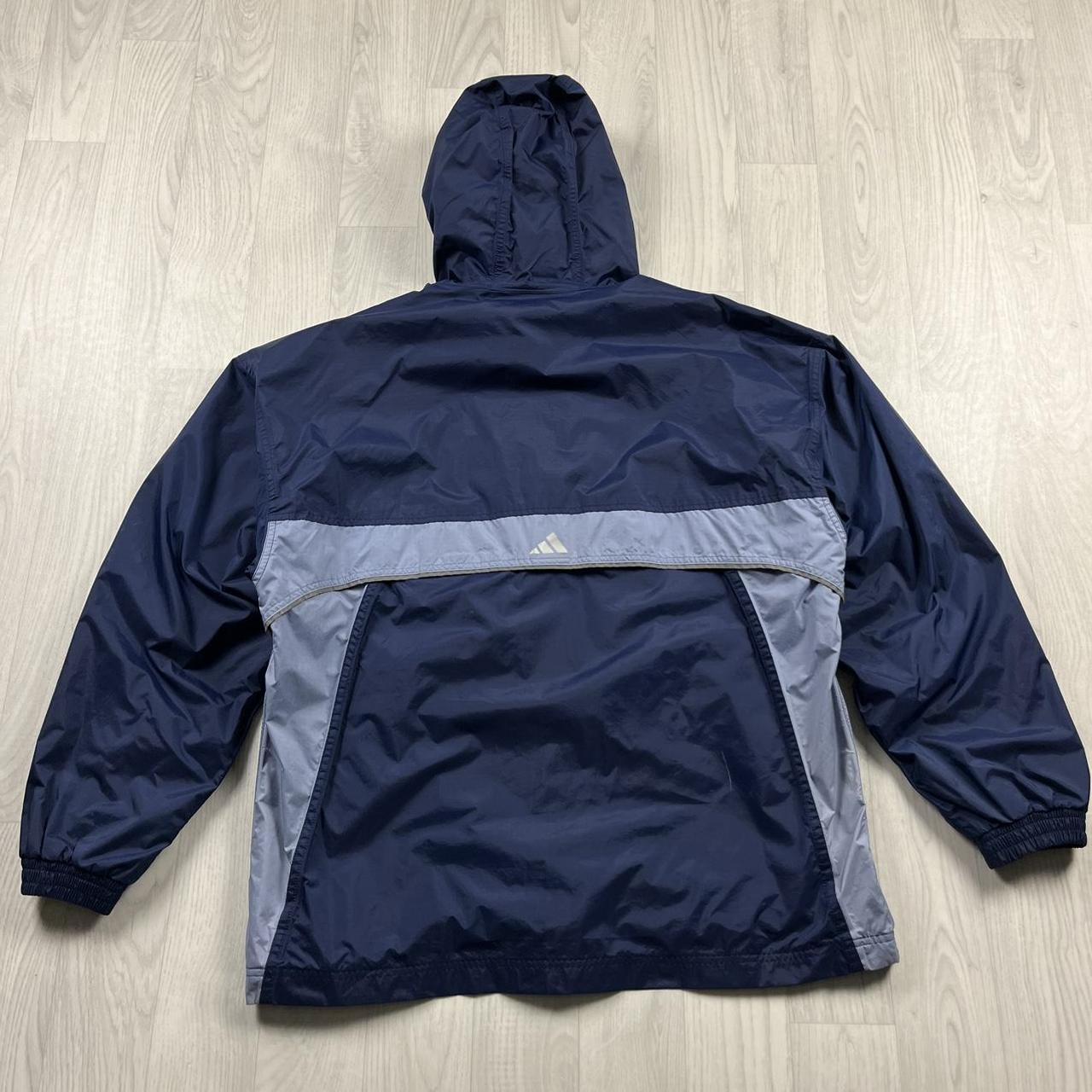 VINTAGE 90s ADIDAS QUARTER ZIP WIND BREAKER HOODED JACKET NAVY