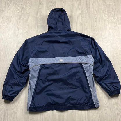 VINTAGE 90s ADIDAS QUARTER ZIP WIND BREAKER HOODED JACKET NAVY