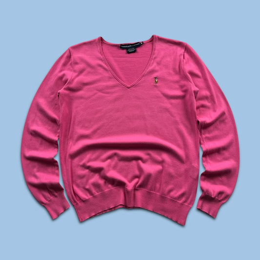 VINTAGE Y2K POLO RALPH LAUREN V NECK KNITTED JUMPER PINK