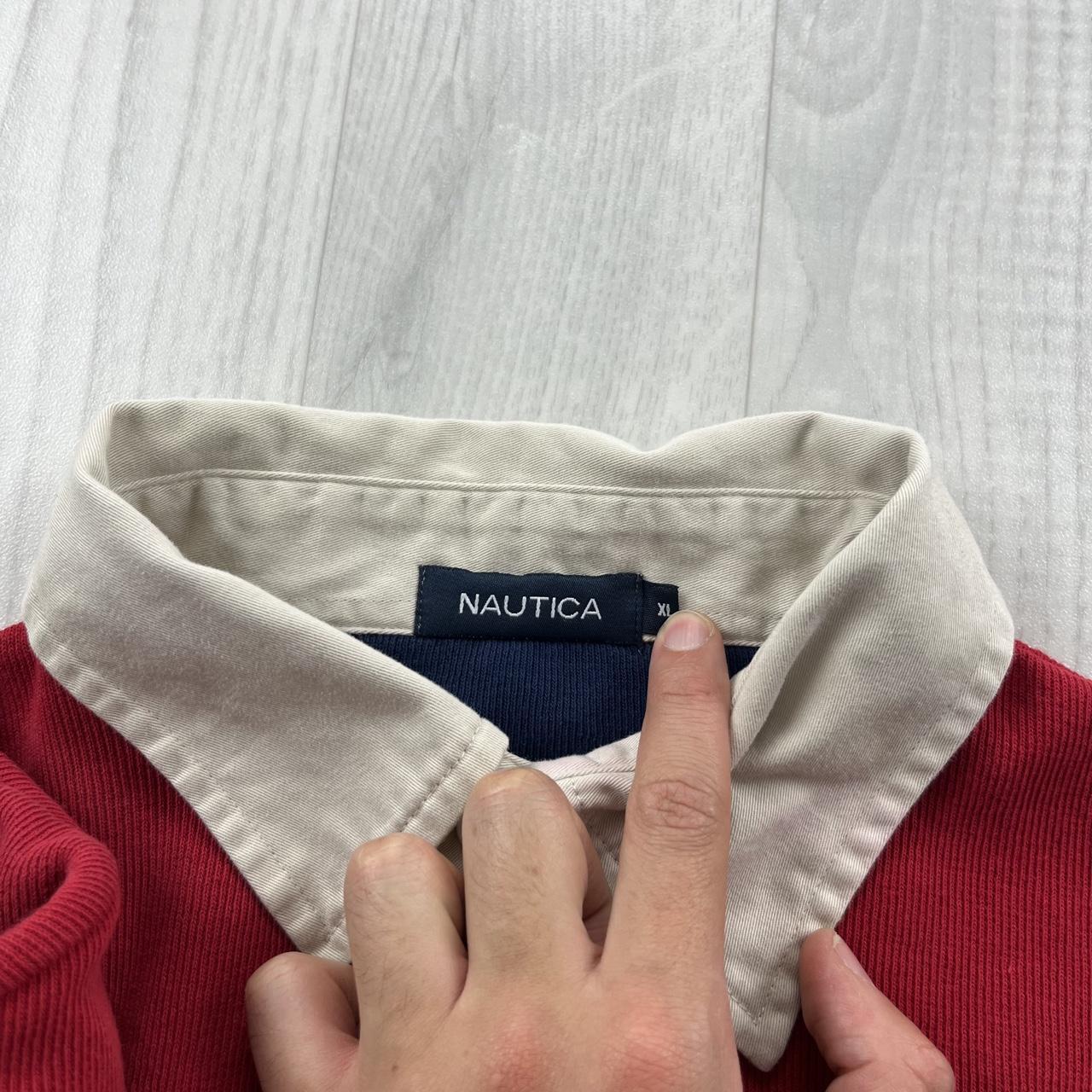 VINTAGE Y2K NAUTICA STRIPED LONG SLEEVE RUGBY POLO SHIRT RED / NAVY