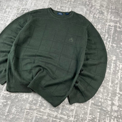 VINTAGE Y2K IZOD PLAID CHUNKY ESSENTIAL KNITTED JUMPER GREEN