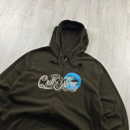 VINTAGE Y2K QUIKSILVER ZIP GRAPHIC HOODIE BROWN