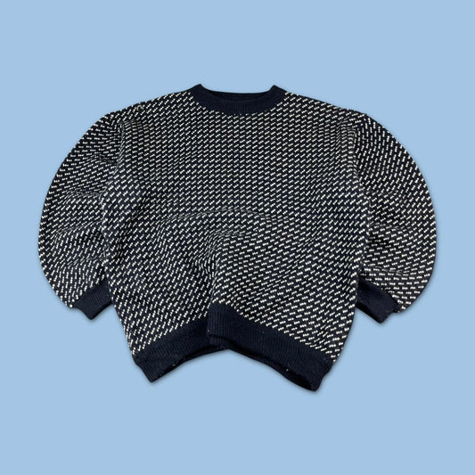 VINTAGE Y2K L L BEAN CHUNKY PATTERN ESSENTIAL KNITTED WOOL JUMPER NAVY