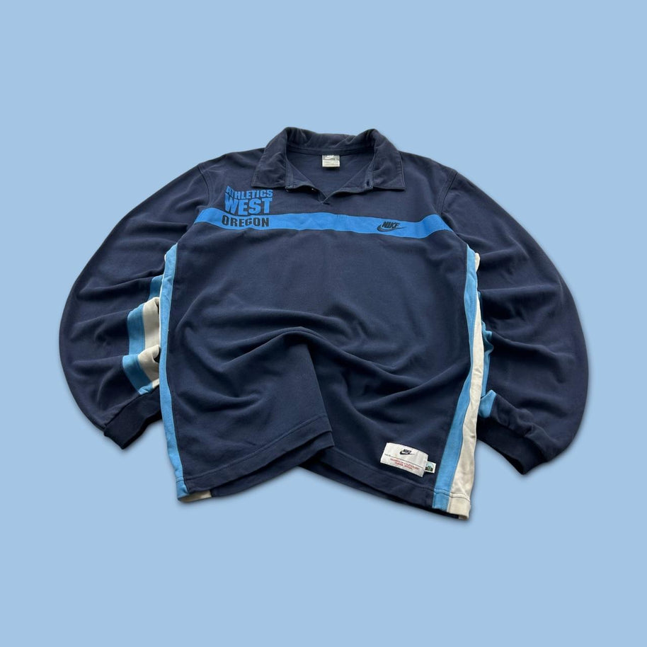 VINTAGE Y2K NIKE OREGON LONG SLEEVE RUGBY POLO SHIRT NAVY